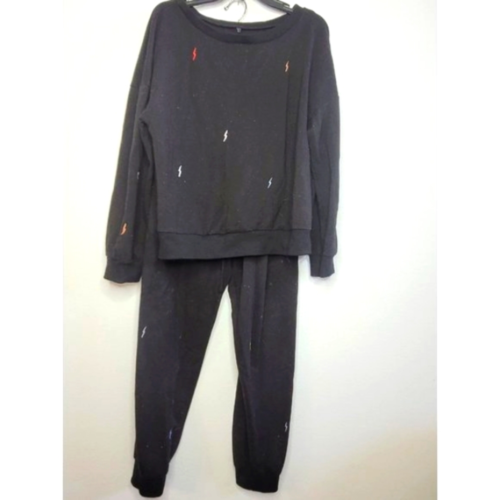 Matching Pajamas Colorful Lightning Bolts & Black L Thick Cotton Large